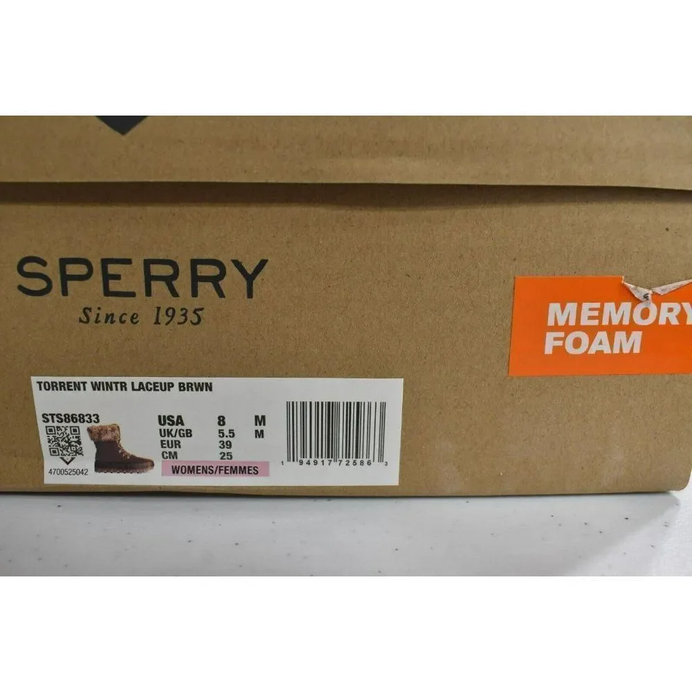 Sperry Womens Size 8 Torrent Lace Up Brown Waterproof‎ Winter Boots STS86833